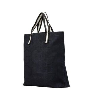 Gucci Black Tote Bag Logo Canvas White GG